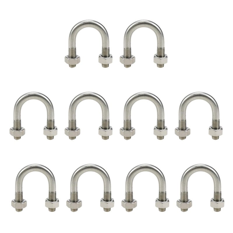 Sscon 10Pcs M6x16 304 Stainless Steel U-Bolt Fastener for 16mm Pipe Dia - Image 1
